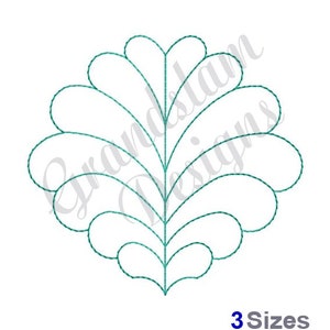 May include: A line drawing of a stylized leaf with a feather-like design. The leaf is outlined in teal.