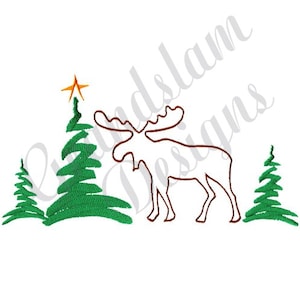 Christmas Moose Outline - Machine Embroidery Design