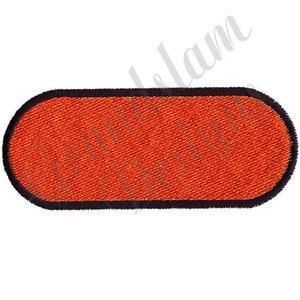 May include: Orange fabric patch with a black border. The patch is oval shaped and has a textured surface.