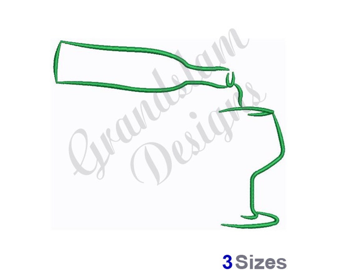 Wine Bottle & Glass Machine Embroidery Design, Embroidery Designs