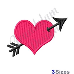 May include: A pink heart with a black arrow through it. The arrow is pointing to the right.