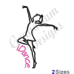 May include: Black and white silhouette of a dancer with the text "I Dance" in pink.