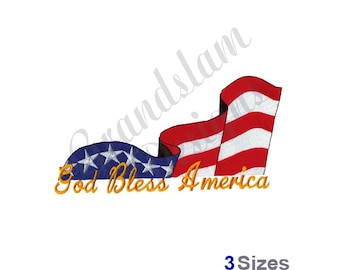 God Bless America Flag - Machine Embroidery Design