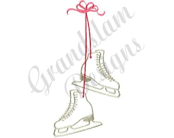 Ice Skates Redwork - Machine Embroidery Design