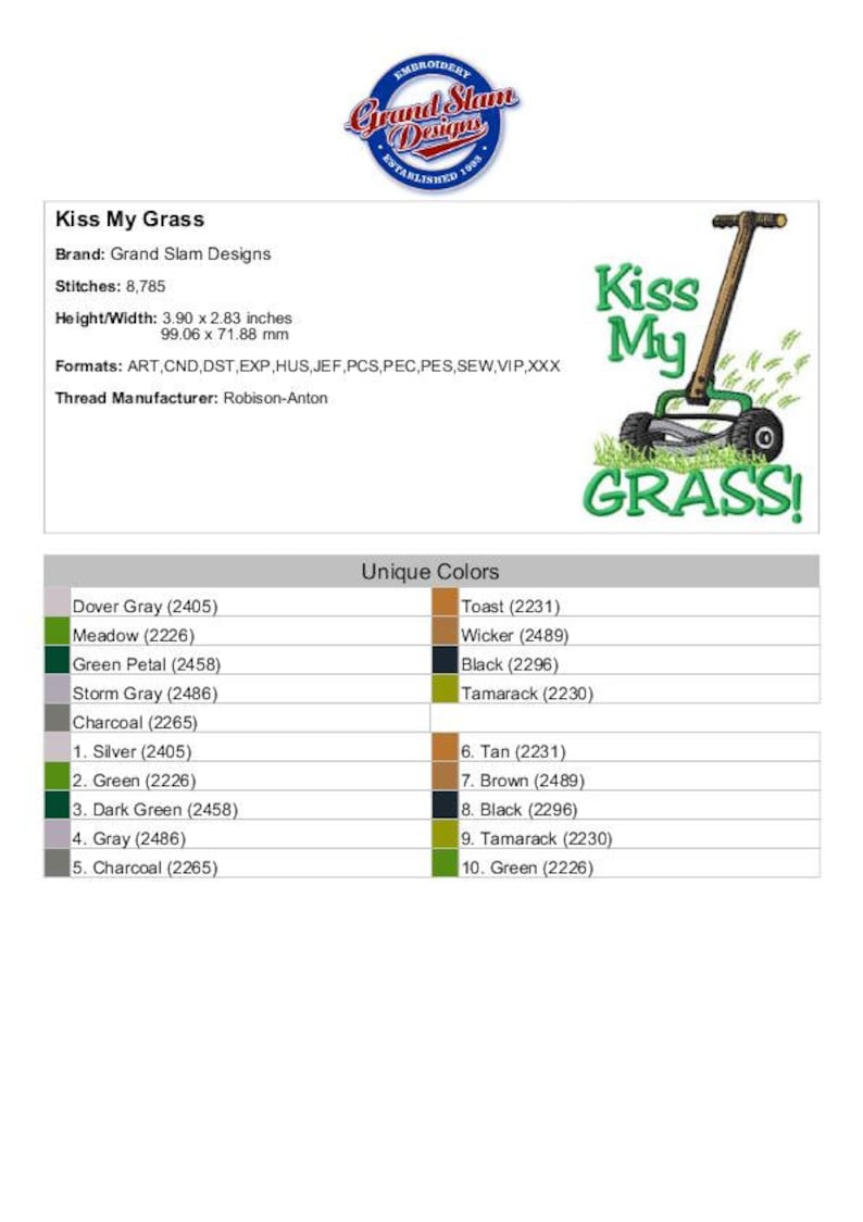 Kiss My Grass Machine Embroidery Design Etsy