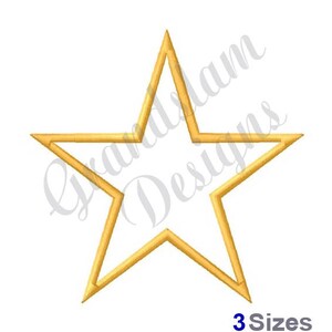 May include: A gold star outline embroidery design. The star is a simple five-pointed star with a hollow centre.