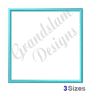 May include: A light blue square frame with a white background. The frame is outlined in a thin, light blue line. The text "Grandslam Designs" is written in a white cursive font on the frame. The text "3 Sizes" is written in a blue font below the frame.