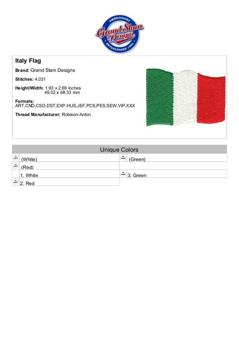 Machine Embroidery Design Italy Flag