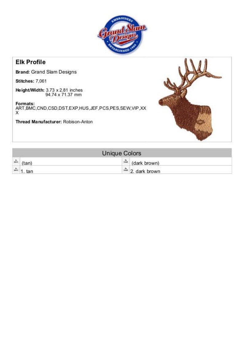 Machine Embroidery Design Elk Profile