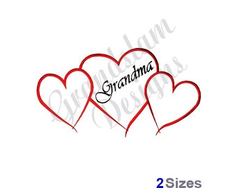 Grandma Hearts Outline - Machine Embroidery Design