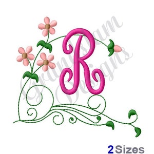 Floral Monogram Letter R - Machine Embroidery Design