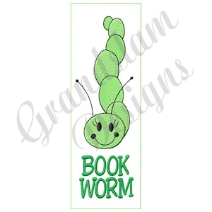 Bookworm Bookmark - Desenho de bordado à máquina