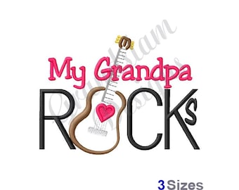 Grandpa Rocks Guitar - Machine Embroidery Design