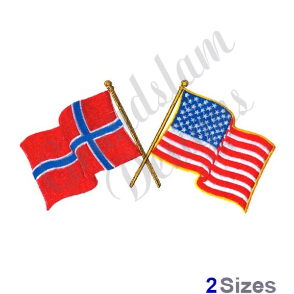 Norwegian American Flags Machine Embroidery Design, Embroidery Designs, Embroidery, Embroidery Patterns, Embroidery Files, Instant Download