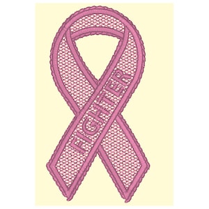 May include: Pink ribbon with the word "Fighter" embroidered on it. The ribbon is a symbol of support for those fighting cancer.