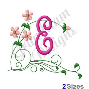 Floral Monogram Letter E - Machine Embroidery Design