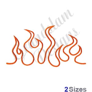 May include: Orange flame design embroidery pattern. This design is available in two sizes.