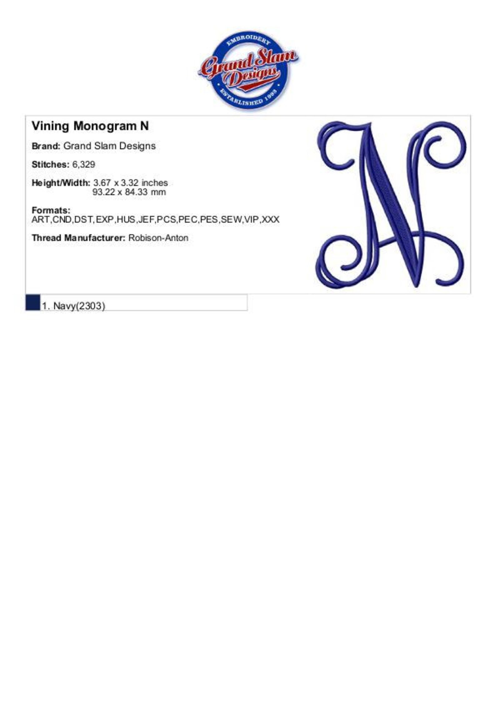 Machine Monogram Letter N Vining Monogram Letter N Machine Embroidery Design | Etsy