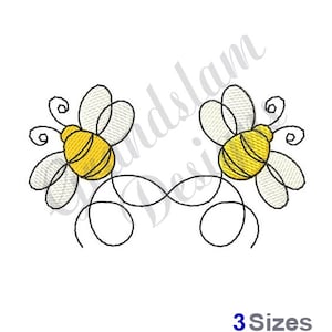 Puede incluir: Dos abejas amarillas y blancas con contornos negros se miran. Están conectadas por un diseño de espiral negro.