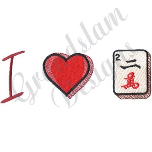 I Love Mahjong - Machine Embroidery Design - 2 sizes