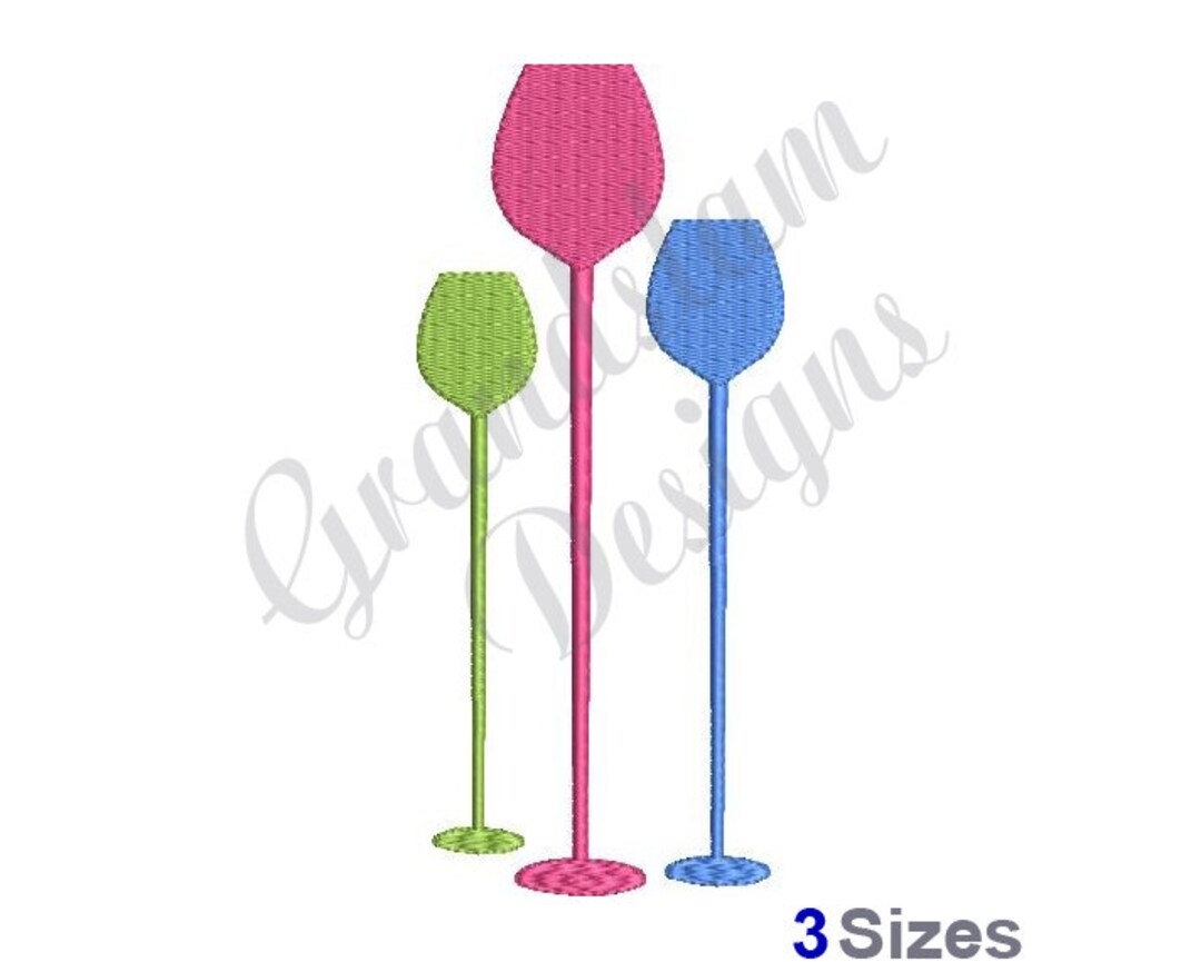 Tall Wine Glasses Machine Embroidery Design Etsy
