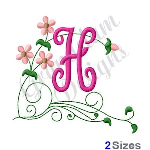 Floral Monogram Letter H - Machine Embroidery Design
