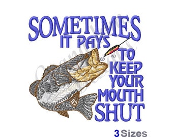 Fish Keep Your Mouth Shut - Machine Embroidery Design, Embroidery Designs, Embroidery Patterns, Embroidery Files, Instant Download