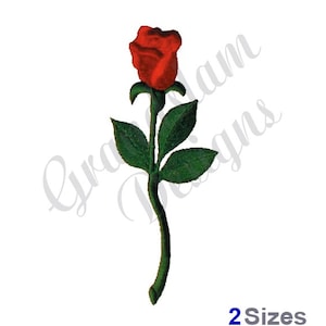 May include: A single red rose with green leaves and stem. The rose is in bloom and has a classic shape.