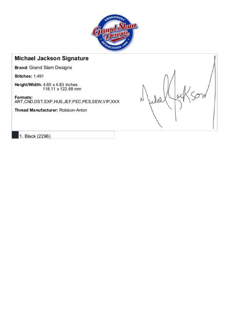 Michael Jackson Signature Machine Embroidery Design image 2