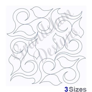 May include: A black and white line art design of a swirling pattern with a square frame. The design is available in three sizes.