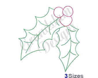 Christmas Holly Redwork - Machine Embroidery Design