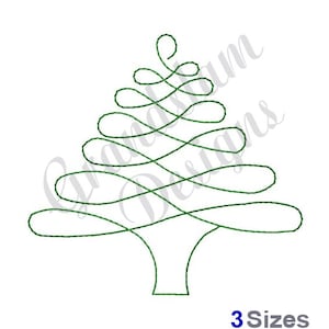Peut inclure: Un dessin simple d'un sapin de Noël en vert. L'arbre est composé d'une série de lignes courbes qui créent un effet de spirale.