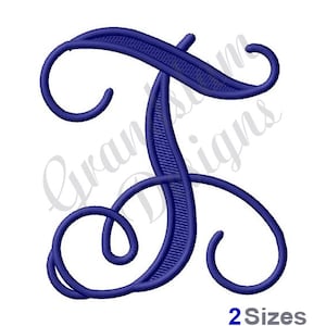 May include: A blue embroidered letter "J" with a decorative script font. The letter is outlined in a darker blue and has a stylized flourish.