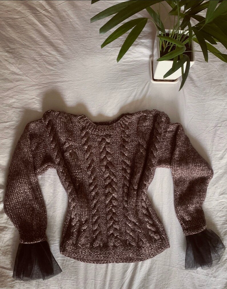 sweater knitted cardigan cute bronze women/'s sweater brown warm Bronze handmade knitted sweater handmade sweater with mesh, cozy
