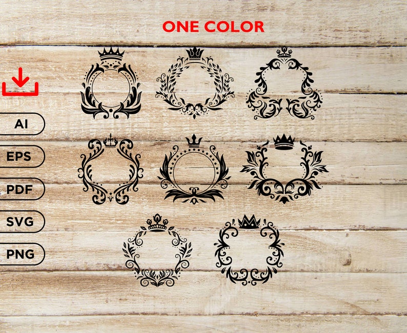Clip Art Floral Crown Monogram Svg Bunch Of Floral Monogram Crown Monogram One Color Art Collectibles
