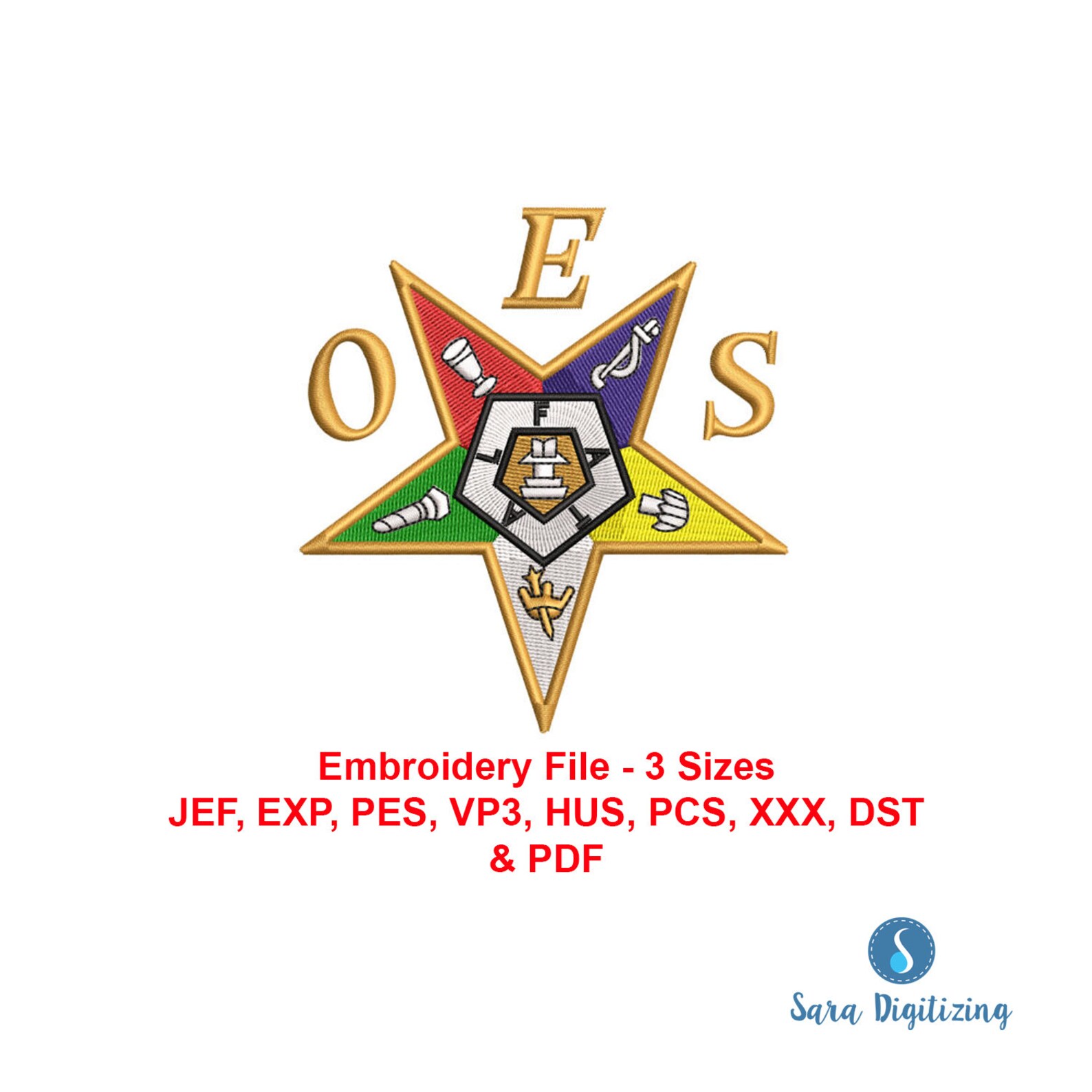 Order of the eastern star embroidery design OES Embroidery Etsy