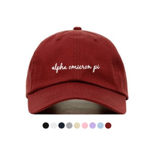 Alpha Omicron Pi Script Baseball Hat - Embroidered Baseball Cap // Sorority Greek Big Little Sister Gift