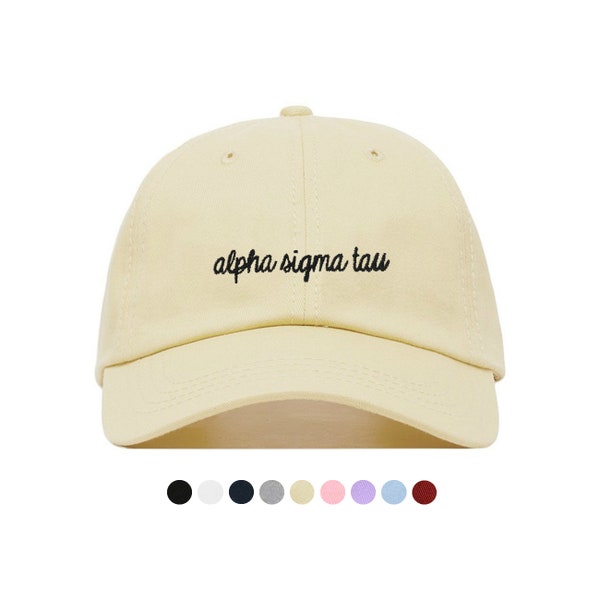 Alpha Sigma Tau Cursive Baseball Hat - Embroidered Baseball Cap // Sorority Greek Big Little Sister Gift