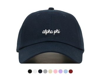 Alpha Phi Cursive Baseball Hat - Embroidered Baseball Cap // Sorority Greek Big Little Sister Gift