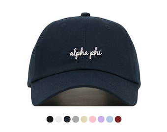 Alpha Phi Script Baseball Hat - Embroidered Baseball Cap // Sorority Greek Big Little Sister Gift