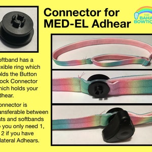 Hearing Device Connector for Custom Softband sold separately or DIY hat. Chose Connector for Cochlear Baha, Oticon Ponto, or MedEl AdHear. MedEl AdHear