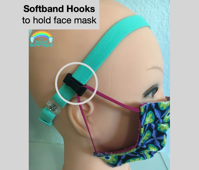 Softband Hooks sold as a pair. Use to hold Glasses or face mask. Attach Hooks to Custom Softband or Softband from hearing aid company. image 4