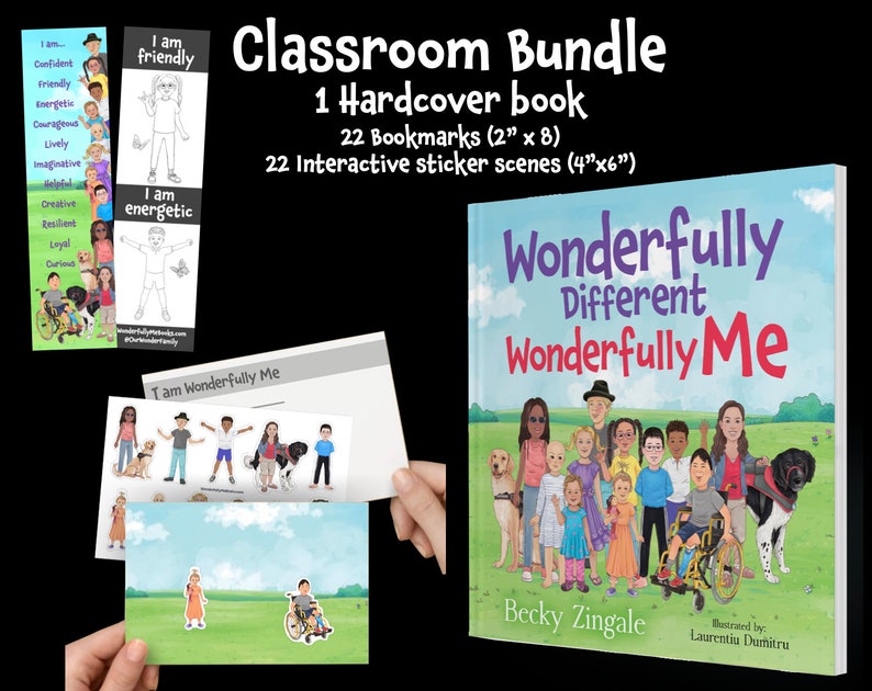 Hardcover Book: Wonderfully Different, Wonderfully Me written by Becky Zingale Classroom Bundle