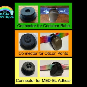 Connecteur pour appareil auditif pour bandeau personnalisé vendu séparément ou bonnet DIY. Choisissez un connecteur pour Cochlear Baha, Oticon Ponto ou MedEl AdHear. image 1