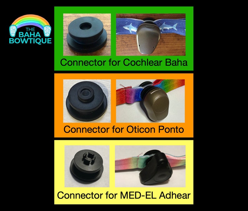 Connecteur pour appareil auditif pour bandeau personnalisé vendu séparément ou bonnet DIY. Choisissez un connecteur pour Cochlear Baha, Oticon Ponto ou MedEl AdHear. image 1