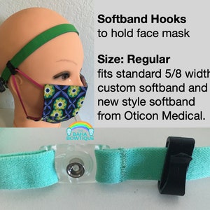 Softband Hooks sold as a pair. Use to hold Glasses or face mask. Attach Hooks to Custom Softband or Softband from hearing aid company. Regular 5/8 - 3/4
