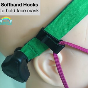 Softband Hooks sold as a pair. Use to hold Glasses or face mask. Attach Hooks to Custom Softband or Softband from hearing aid company. image 5