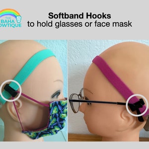 Softband Hooks sold as a pair. Use to hold Glasses or face mask. Attach Hooks to Custom Softband or Softband from hearing aid company. image 3