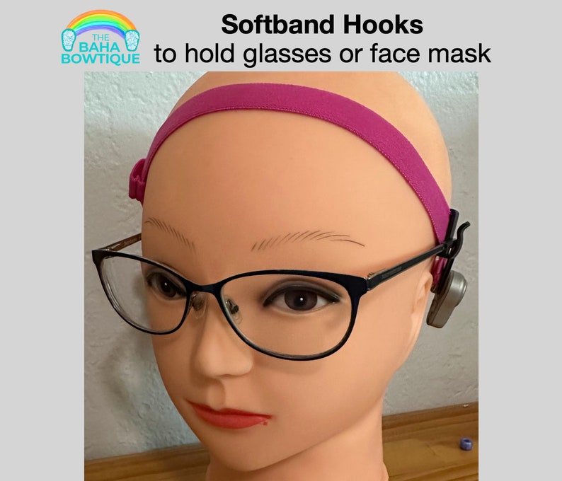 Softband Hooks sold as a pair. Use to hold Glasses or face mask. Attach Hooks to Custom Softband or Softband from hearing aid company. image 2