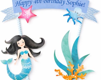 Personalised Mermaid Cake Topper | Under the Sea Birthday Cake Decoration | Custom Name & Age | Mermaid Party Decor | Ocean Birthday